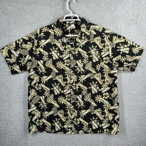 Reebesse Made In USA Men's Hawaiian Shirt L Woodie Floral Hibiscus Pineapple VTG